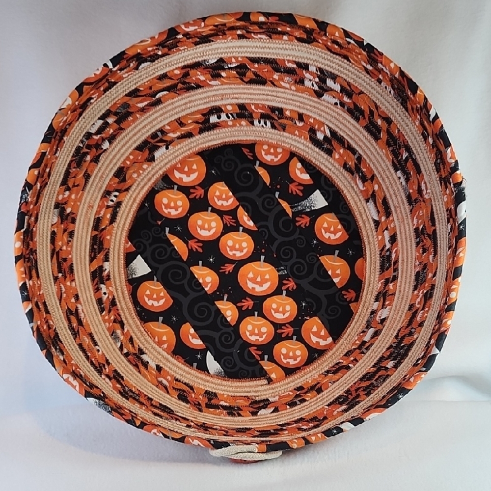 Halloween Themed Decorative Basket - Orange and Black Woven Rope - Picture 1 of 10